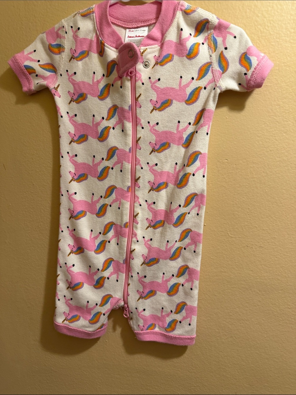Hanna Andersson Pink Unicorn Print Kids One-Piece Romper